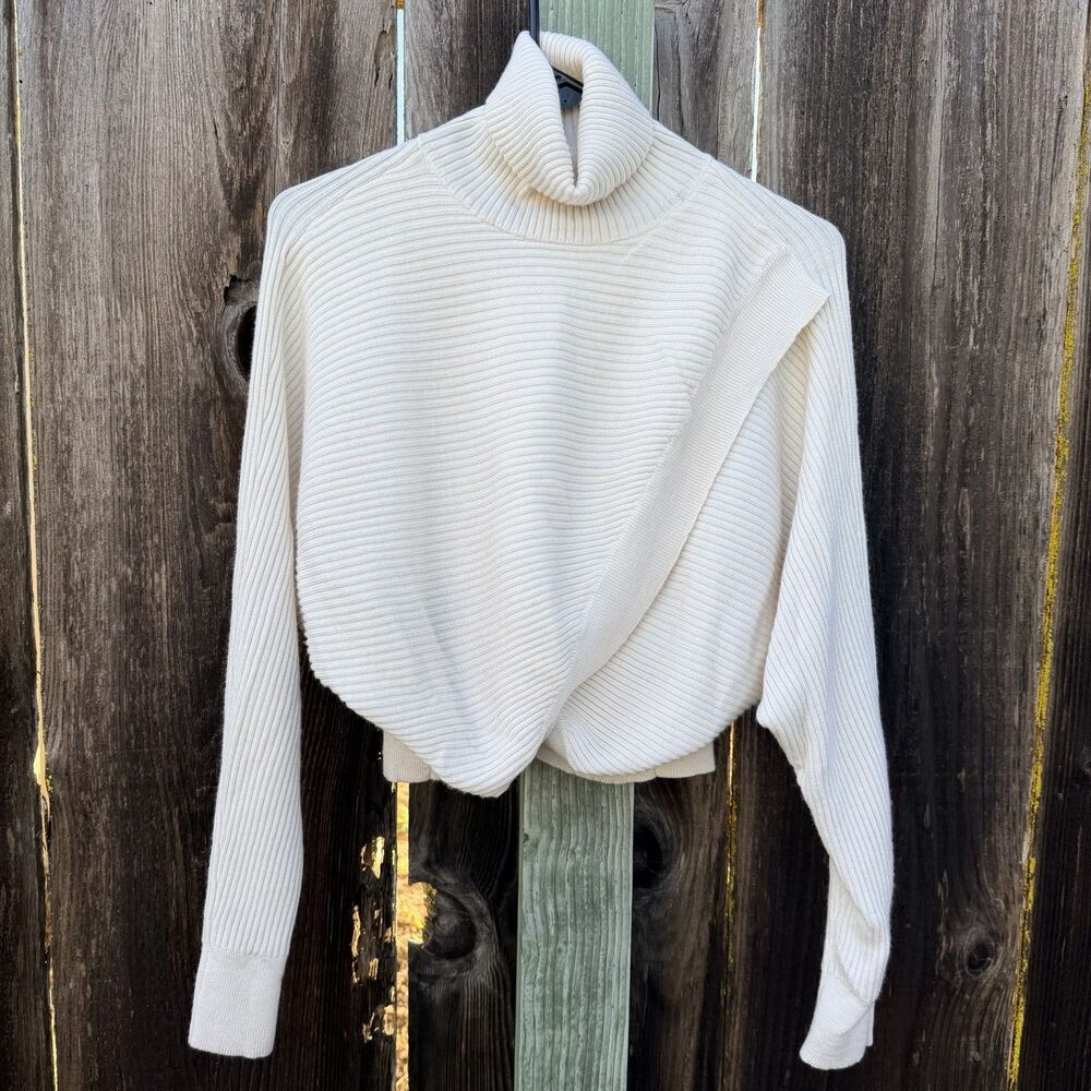 AllSaints Marias Jumper XS 100% Merino Wool Cropped Turtleneck Ribbed Layered - Picture 2 of 10